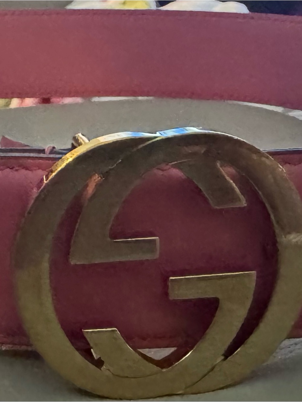 Gucci Pink Leather Belt with Gold Double G Buckle.